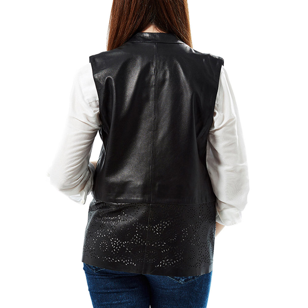 Vanda Black Leather Biker Vest | Women's Motorcycle Moto Vest