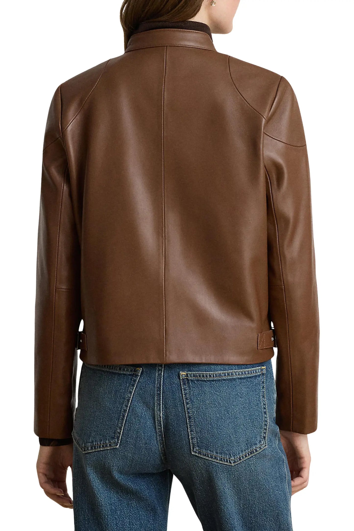 Women’s Brown Leather Jacket – Classic Zip-Up Style