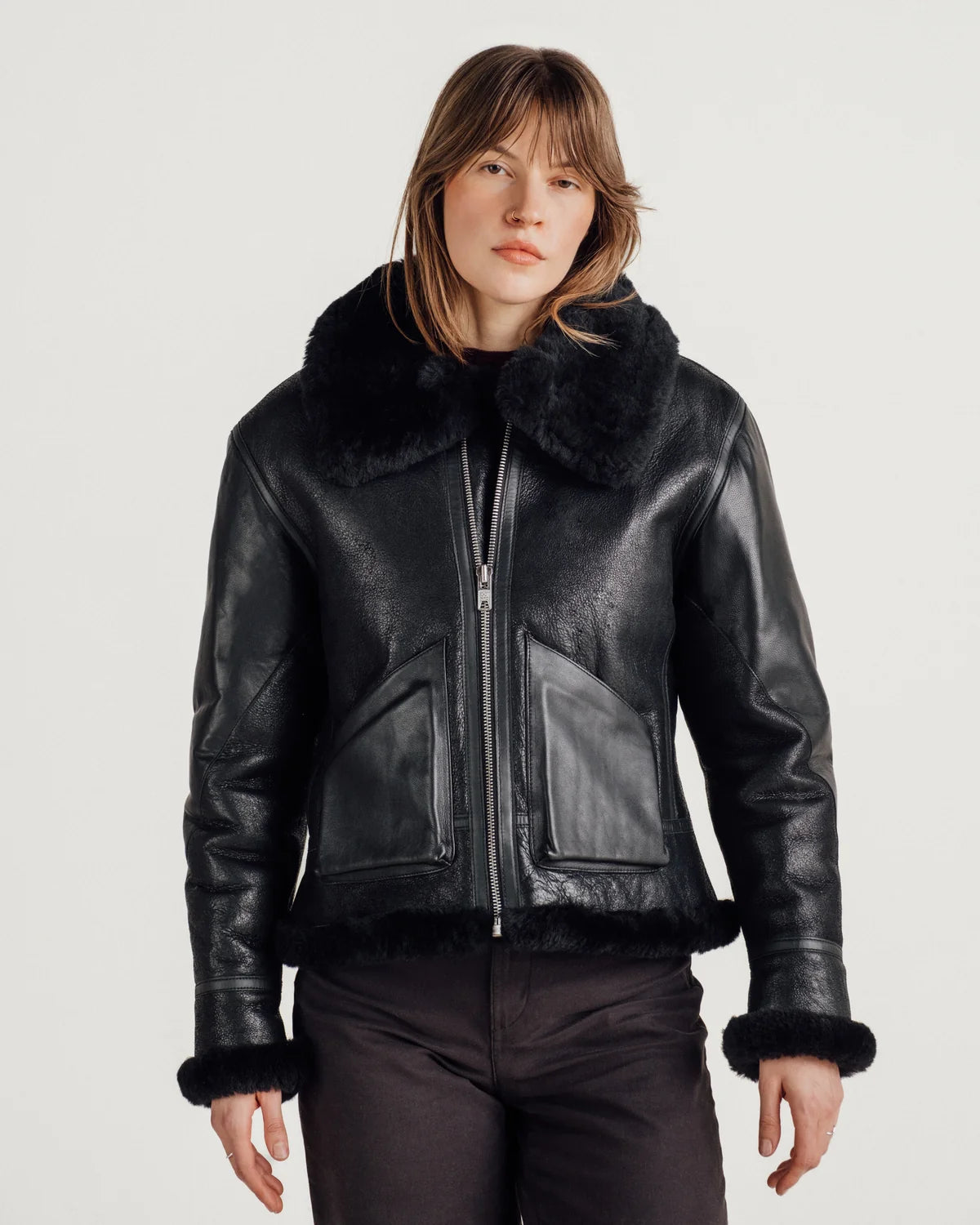 Women’s Bomber Leather Jacket – Modern Casual Style