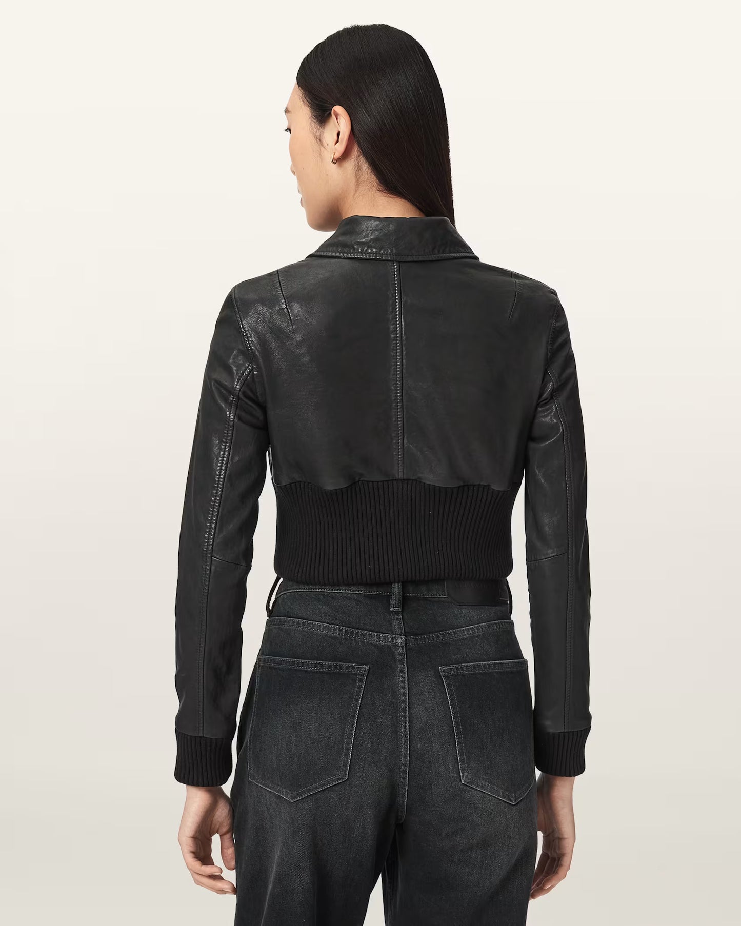 Women's Lena Slim Fit Cropped Genuine Leather Jacket | Chic Moto Leather Jacket