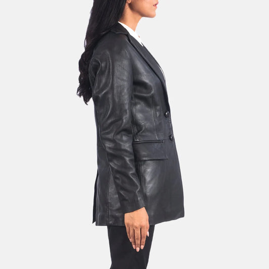 Marilyn Black Leather Blazer for Women | Premium Genuine Leather Blazer