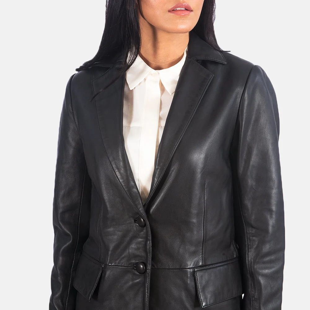 Marilyn Black Leather Blazer for Women | Premium Genuine Leather Blazer