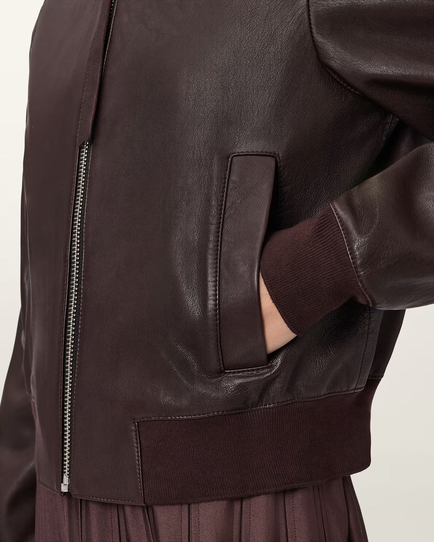 Women's Orten Genuine Leather Bomber Jacket | Classic Zip-Up Leather Bomber