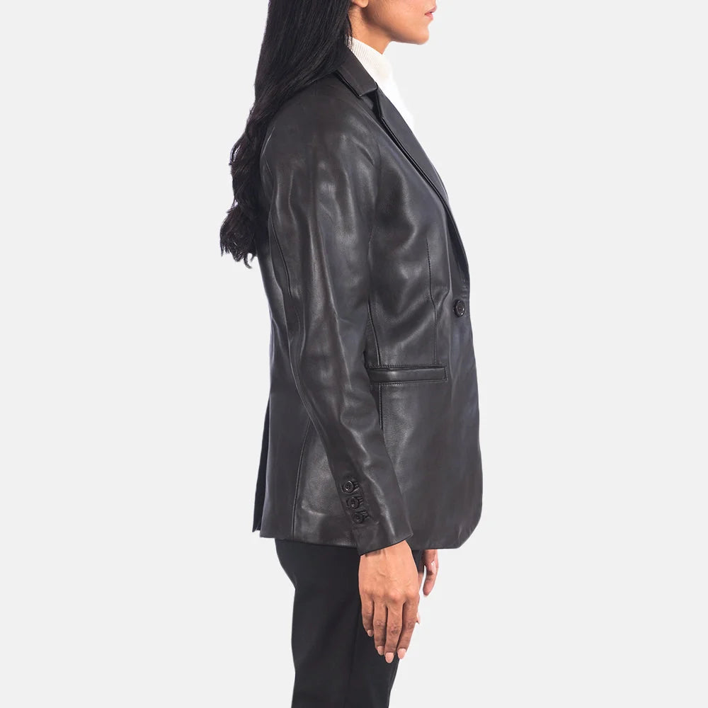 Norma Black Leather Blazer for Women | Premium Genuine Leather Blazer