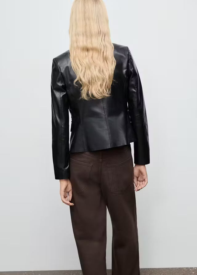 Women’s Black Leather Blazer Jacket | Classic Tailored Style