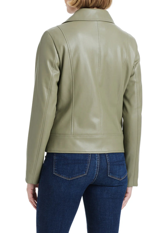 Olive Green Leather Bomber Jacket for Women – Modern & Effortless Style