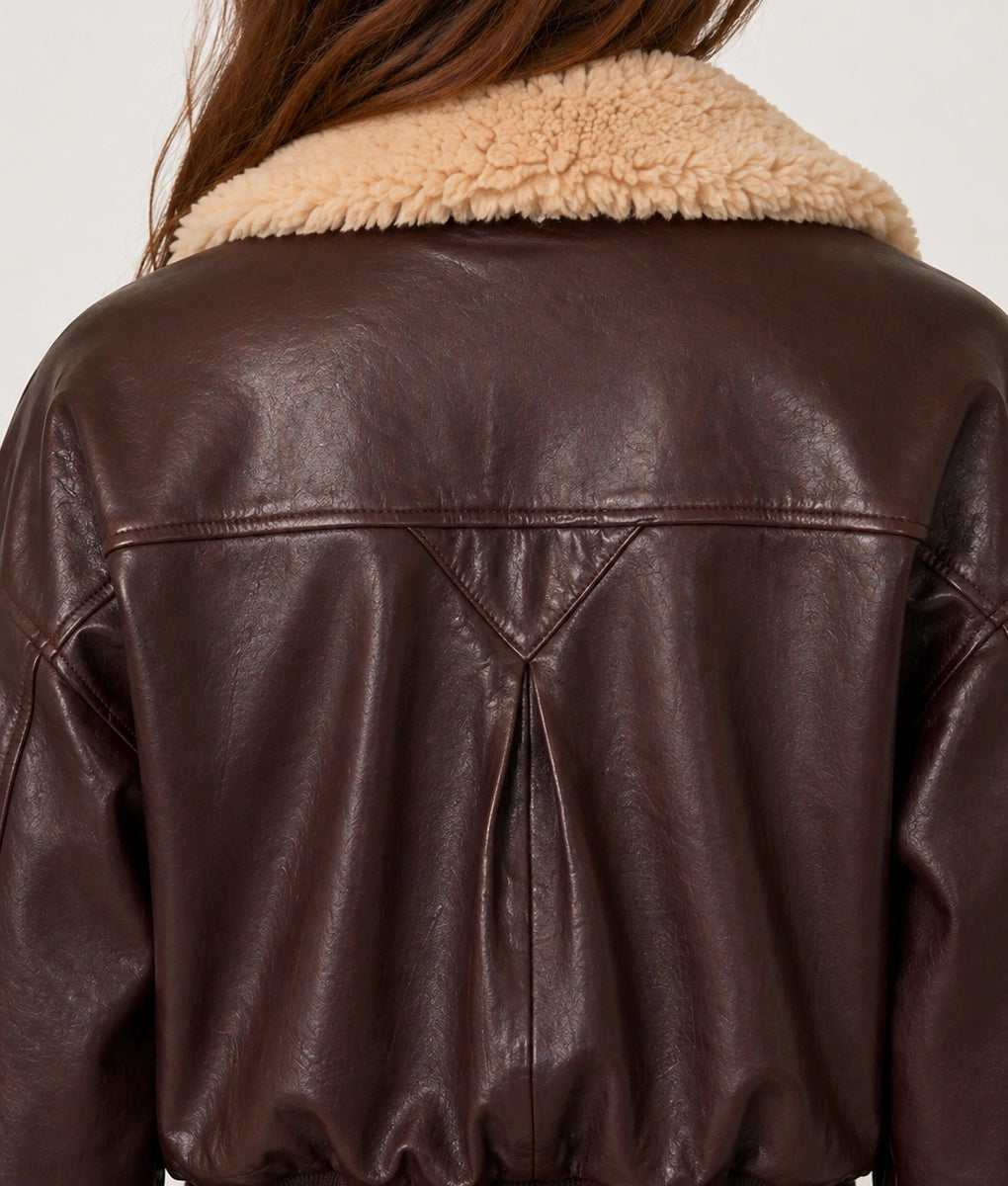 Women’s Maroon B-3 Shearling Aviator Leather Jacket