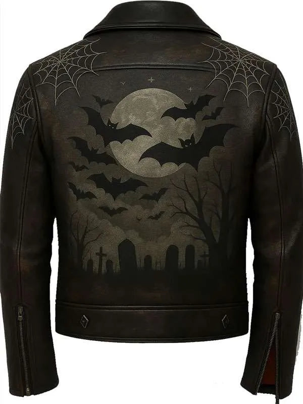 Trick or Treat Halloween Leather Jacket | Spooky Biker Jacket