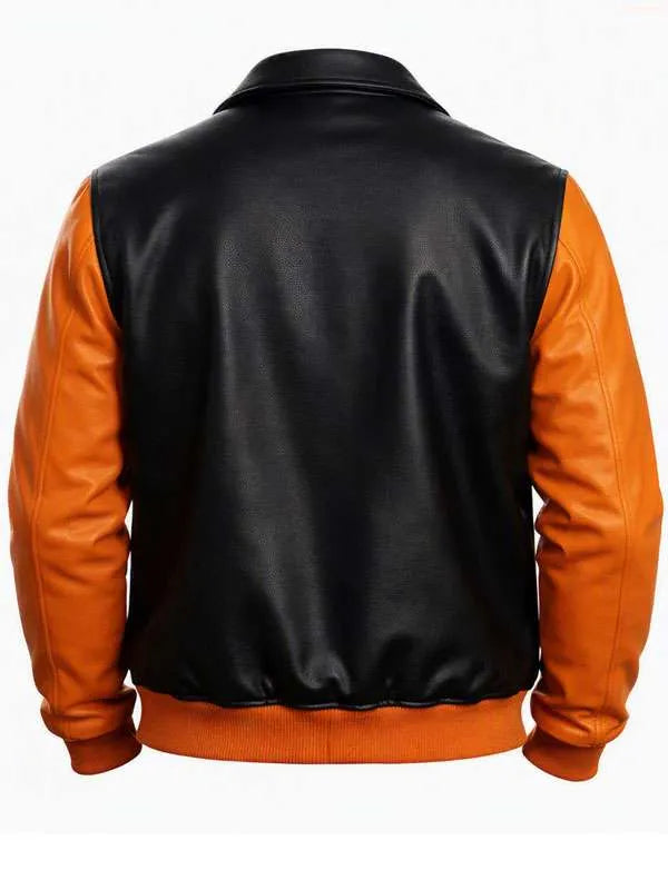 Black & Orange Pumpkin Patch Leather Jacket | Halloween Biker Jacket