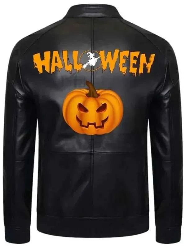 Halloween Black Motorcycle Leather Jacket | Spooky Biker Jacket