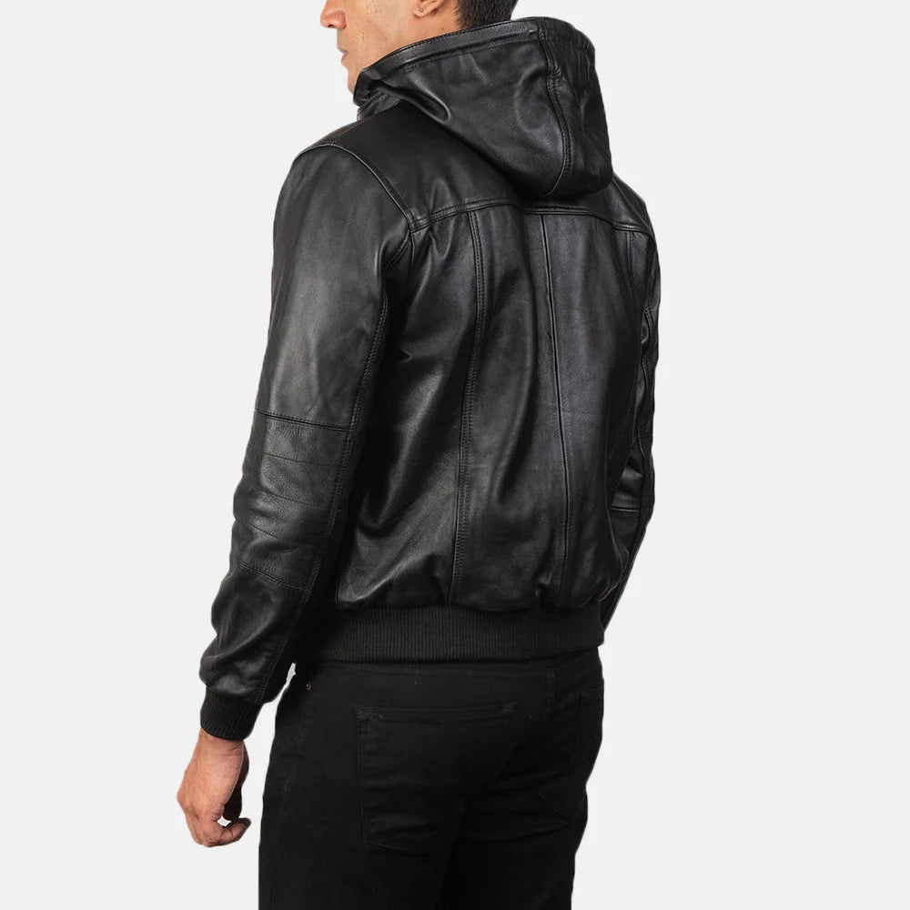 Bouncer Biz Black Leather Bomber Jacket for Men | Premium Genuine Leather Jacket