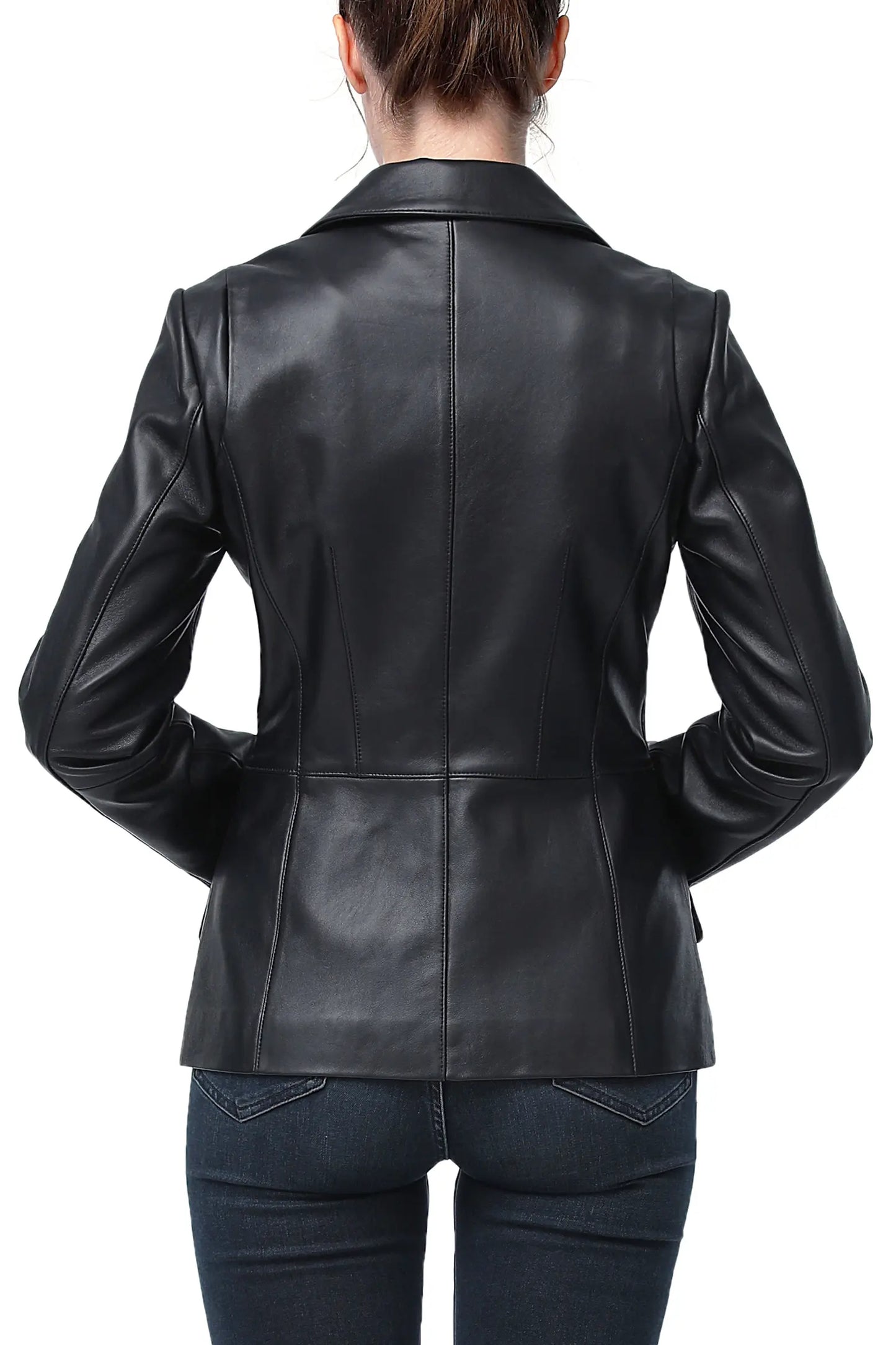 Women's Black Real Leather Blazer | Premium Genuine Leather Tailored Jacket