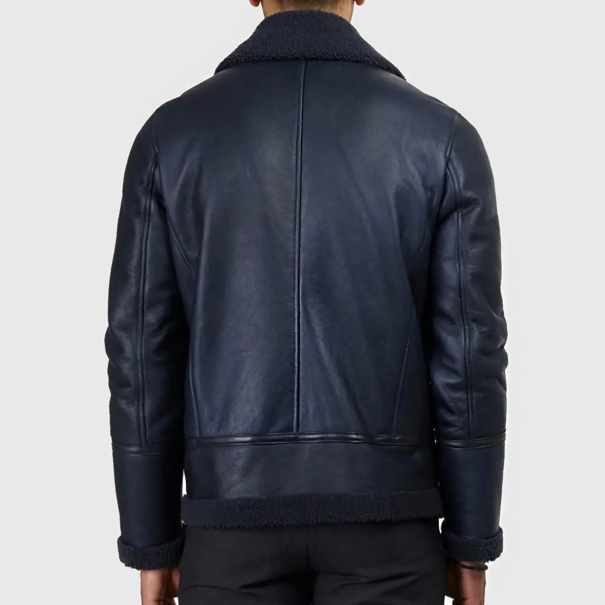 Carter Men's Blue B-3 Bomber Leather Jacket | Premium Genuine Shearling Aviator Jacket
