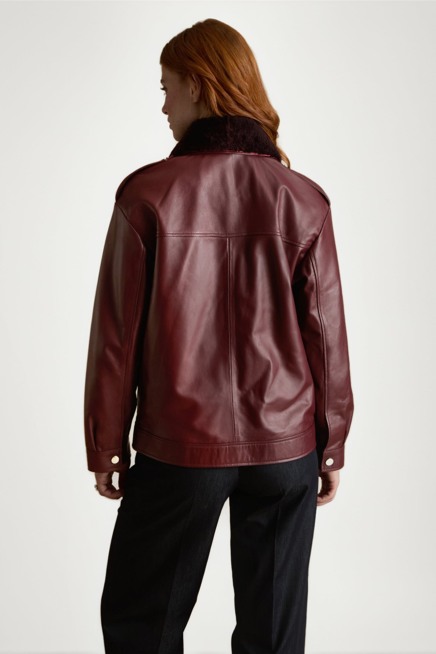 Women’s Maroon Leather Bomber Jacket – Classic Zip-Up Style
