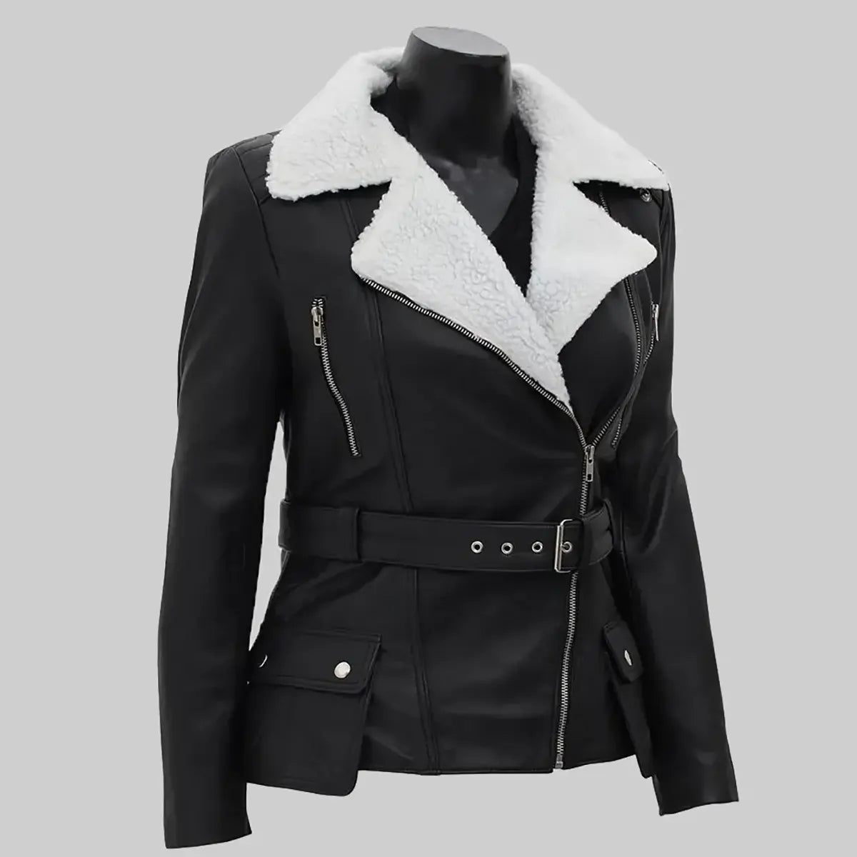 Daniels Women's Black Biker Shearling Leather Jacket | Premium Winter Moto Coat