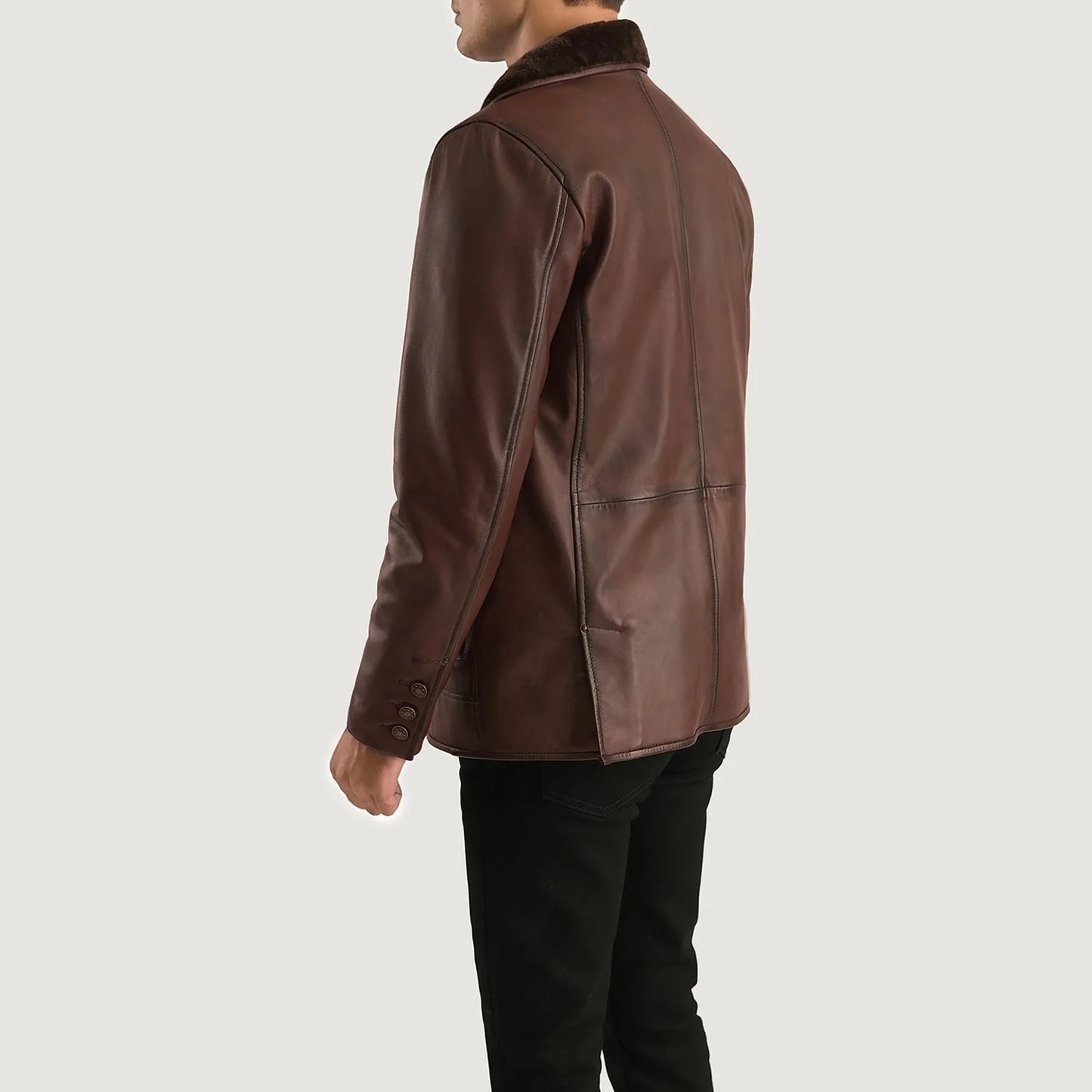 Rocky Brown Fur Leather Coat for Men | Premium Genuine Leather Winter Coat