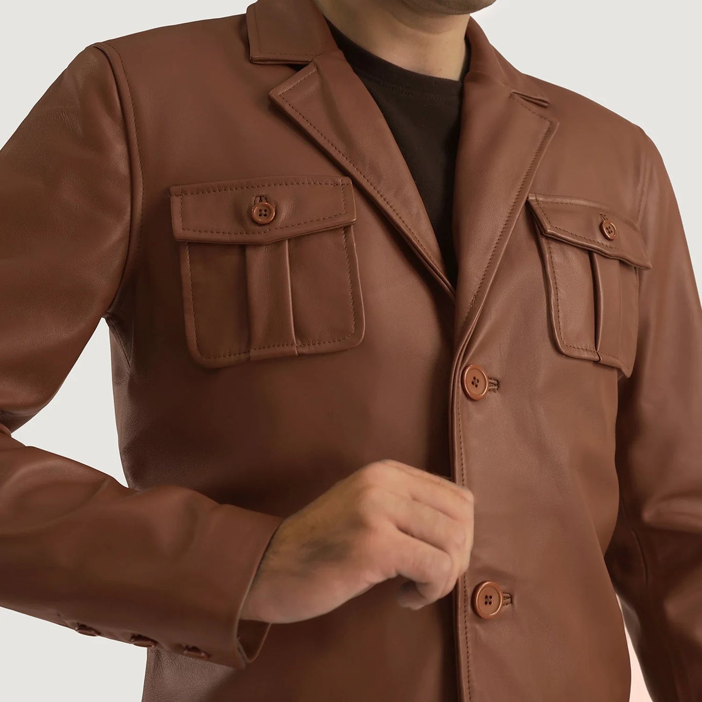 Ray Cutler Brown Leather Blazer for Men | Premium Genuine Leather Blazer