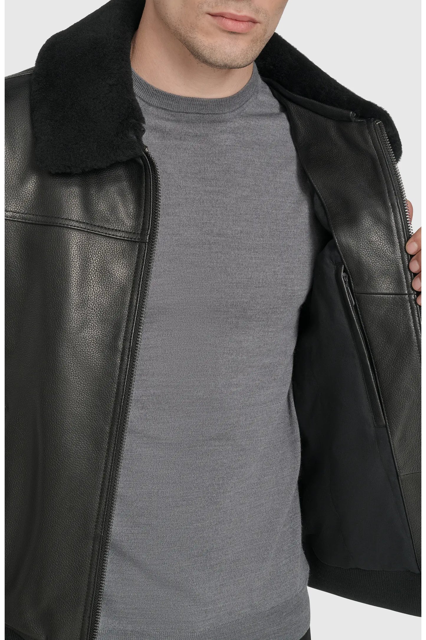 Men's Black Leather Aviator Jacket with Shearling Collar | Premium Flight Jacket