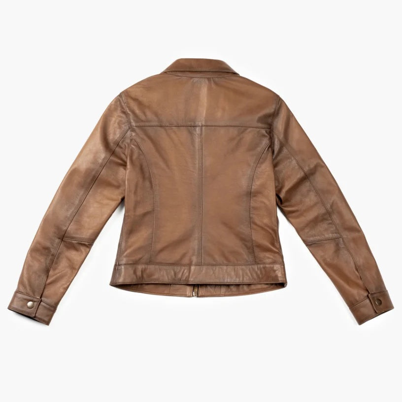Women's Aviator Camel Leather Jacket | Premium Vintage Flight Bomber Jacket