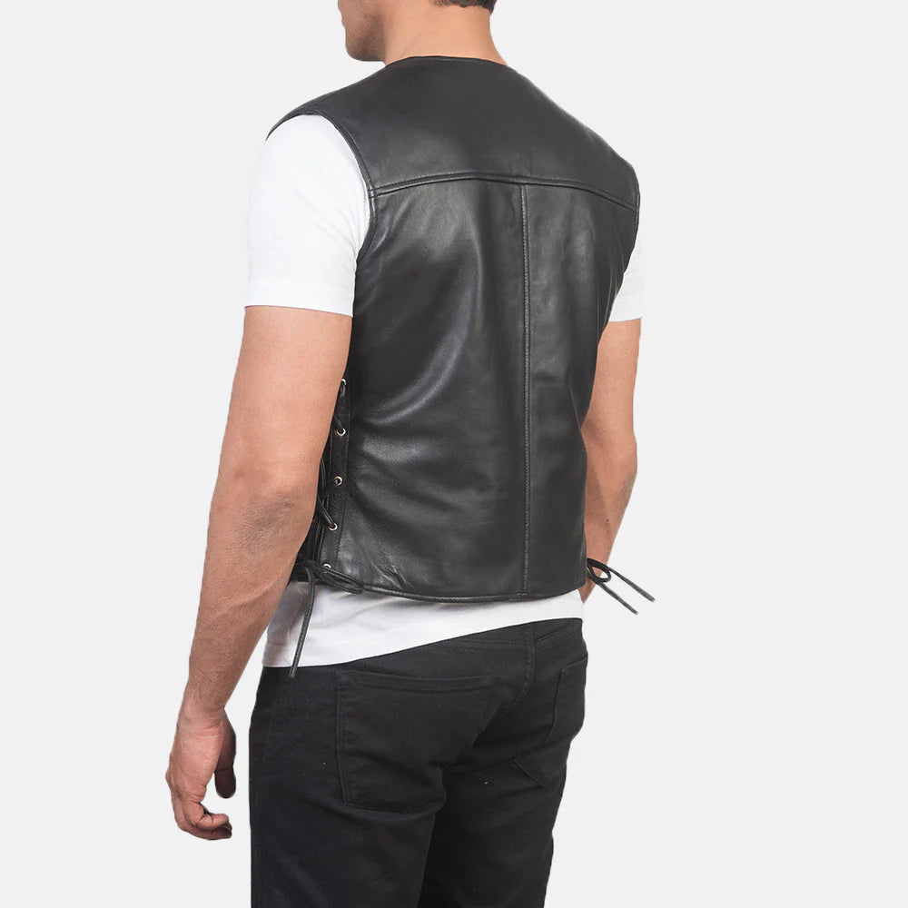 Brandon Black Leather Vest for Men | Premium Genuine Leather Biker Vest