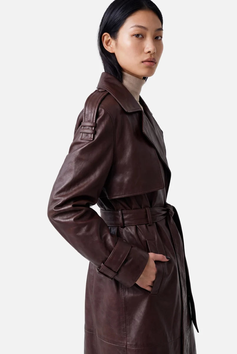 Luxury Long Leather Trench Coat | Belted Classic Outerwear