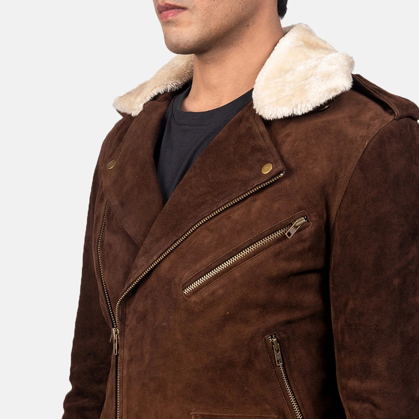 Furton Mocha Suede Biker Jacket for Men | Premium Genuine Suede Leather Motorcycle Jacket