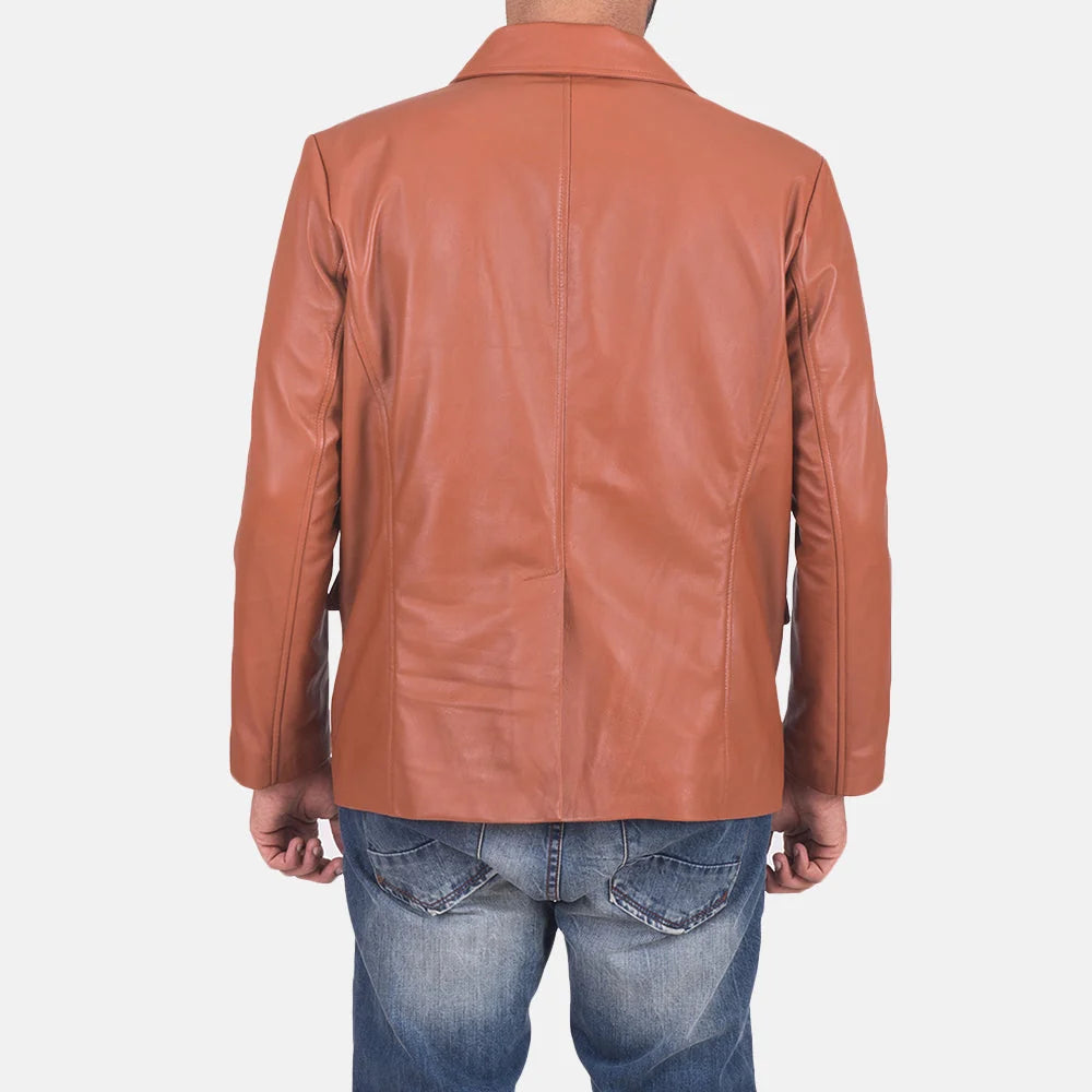 James Tan Brown Leather Blazer for Men | Premium Genuine Leather Blazer