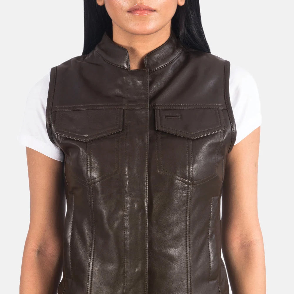 Rayne Moto Brown Leather Vest for Women | Premium Genuine Leather Motorcycle Vest