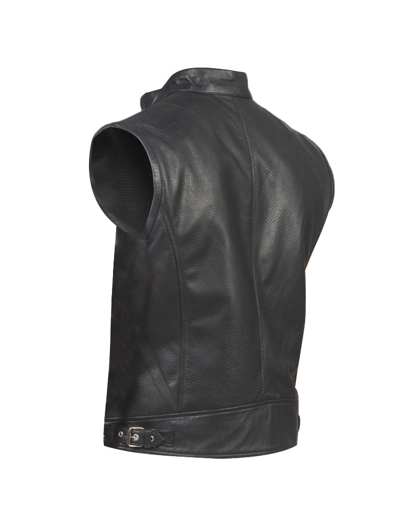 Black Leather Biker Vest for Men | Premium Genuine Leather Motorcycle Vest