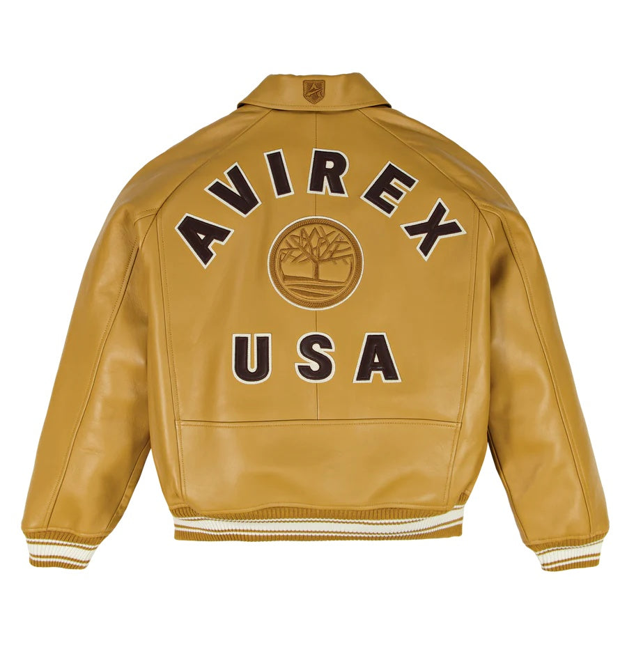 Avirex-Inspired TIMBERLAND X AVIREX Leather Varsity Jacket | Premium Genuine Leather Bomber Jacket