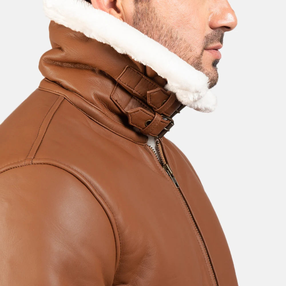 Francis B-3 Brown Leather Bomber Jacket for Men | Premium Genuine Shearling Aviator Jacket