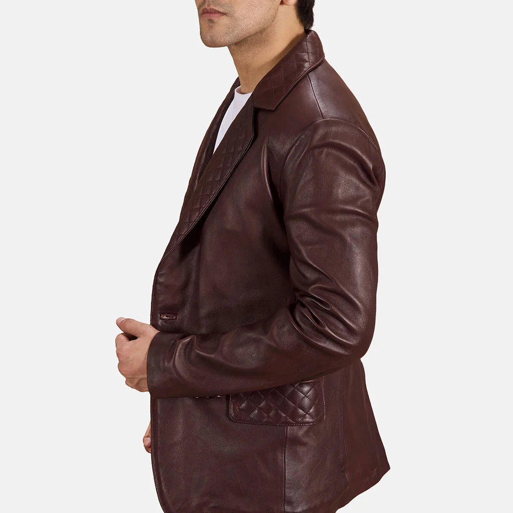 Radaron Quilted Maroon Leather Blazer for Men | Premium Genuine Leather Blazer