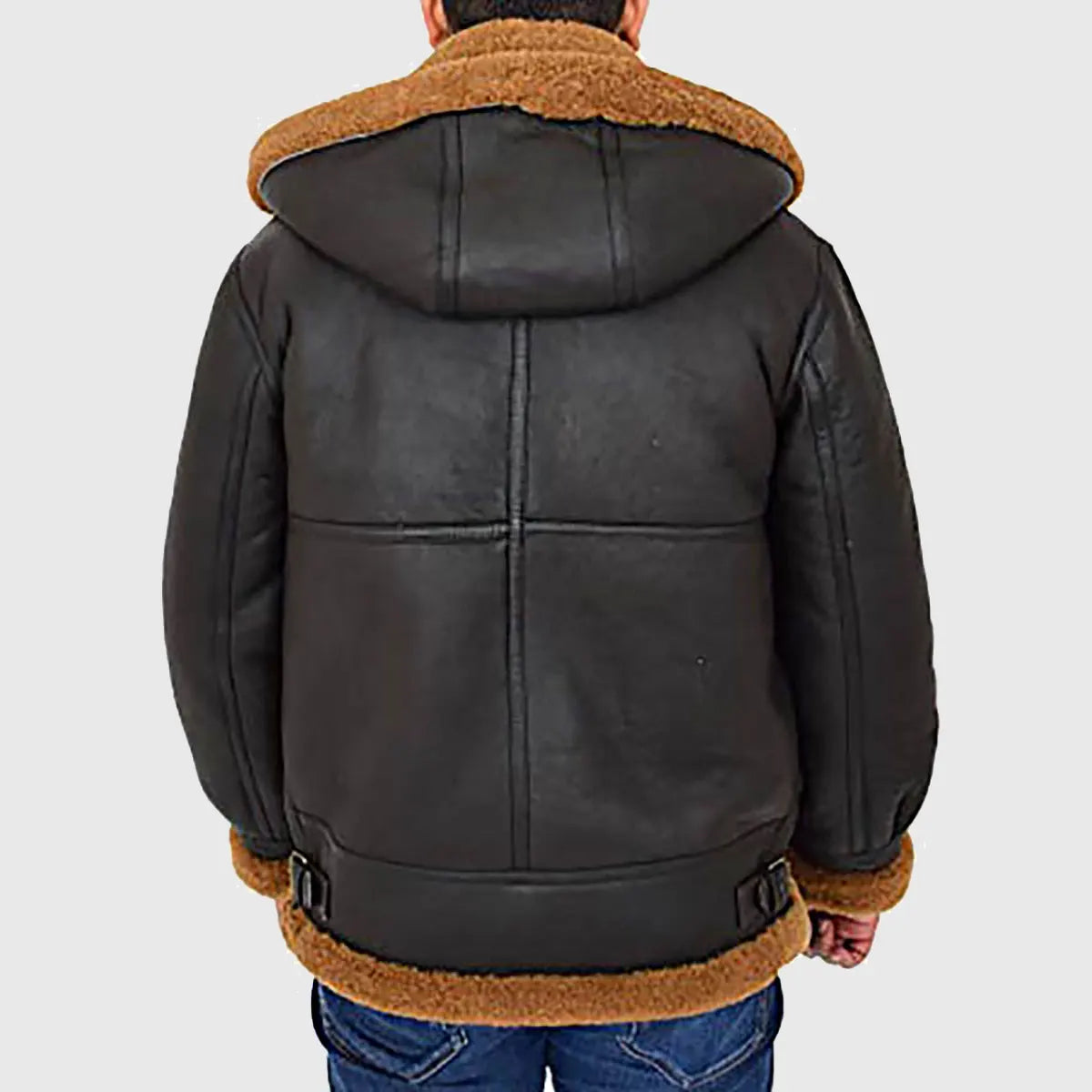 Victor Men's Black Hooded B-3 Bomber Leather Jacket | Premium Genuine Shearling Aviator Jacket