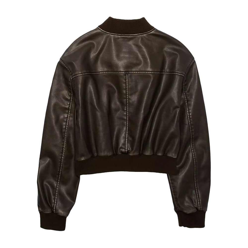 Sam Brown Cropped Bomber Leather Jacket | Premium Genuine Leather Women's Jacket