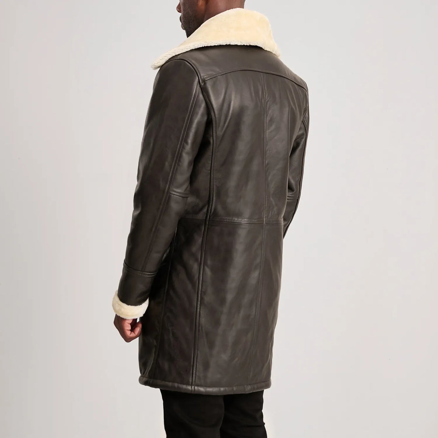 Charles Brown Leather Shearling Double-Breasted Coat for Men | Premium Genuine Leather Winter Coat