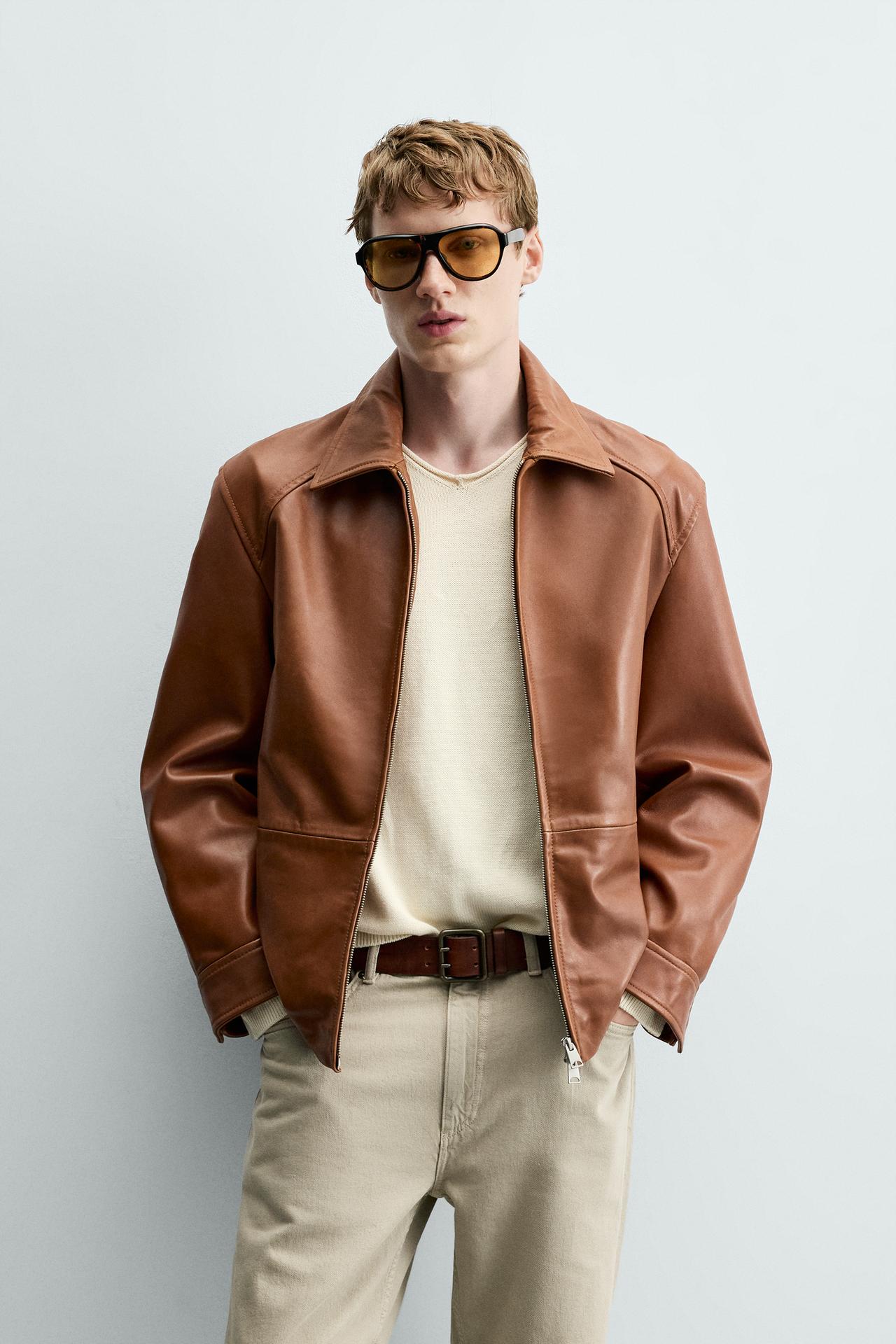 Men’s Camel Brown Leather Jacket | Classic Vintage Casual Jacket