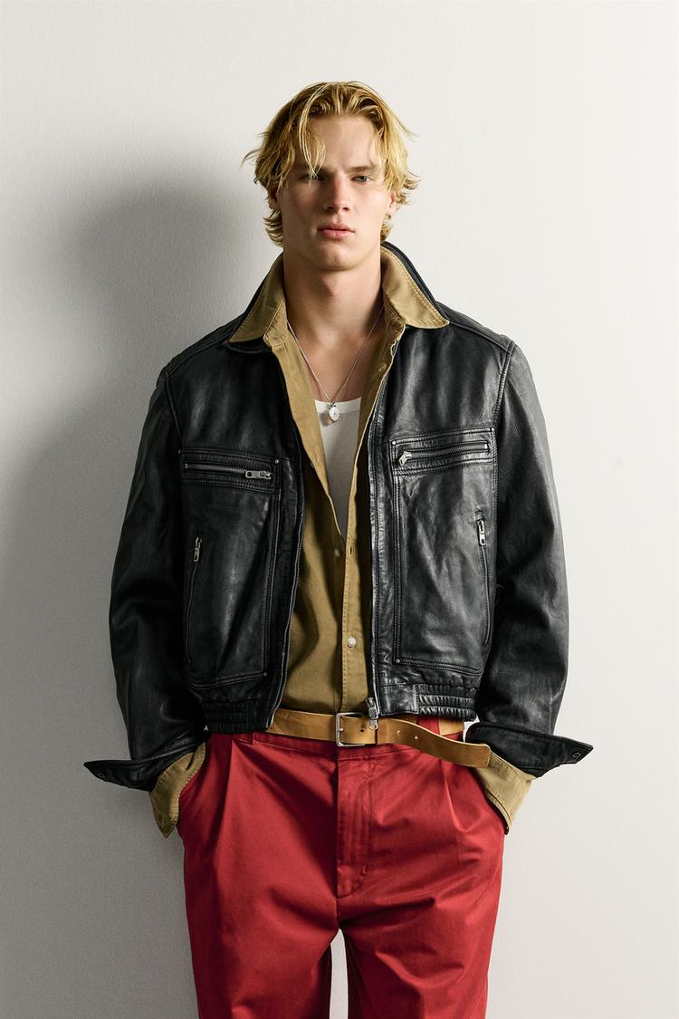 Men’s Black Leather Snap Jacket | Zara-Inspired Modern Leather Jacket