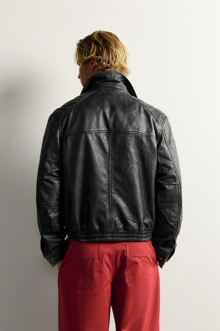 Men’s Black Leather Snap Jacket | Zara-Inspired Modern Leather Jacket
