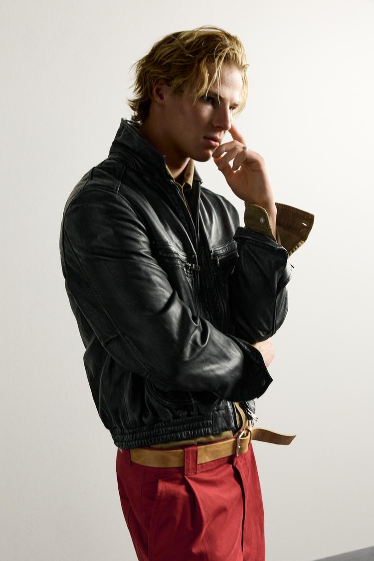 Men’s Black Leather Snap Jacket | Zara-Inspired Modern Leather Jacket