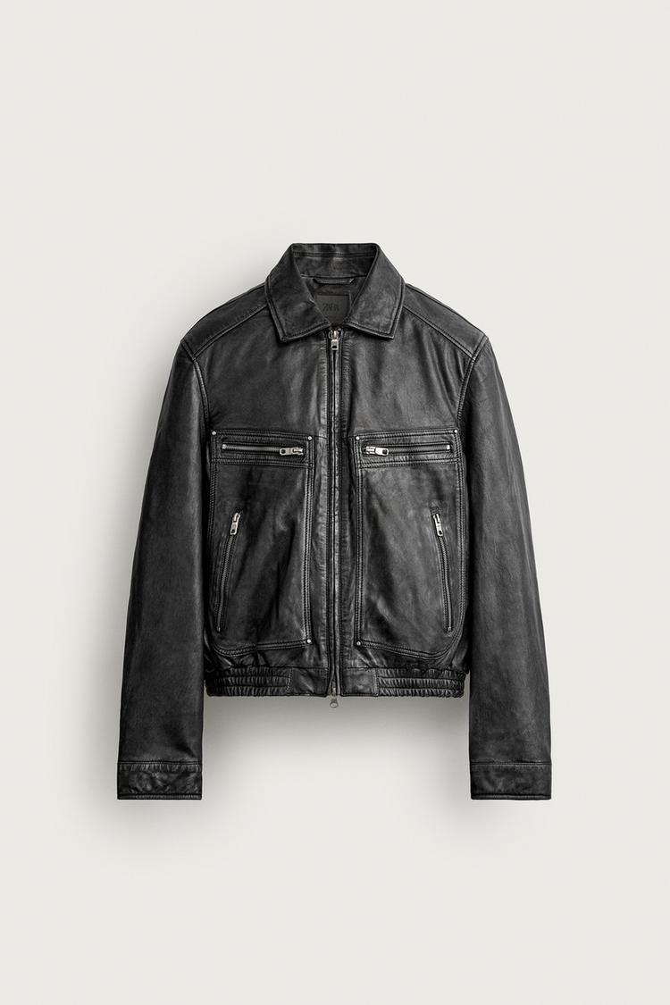 Men’s Black Leather Snap Jacket | Zara-Inspired Modern Leather Jacket