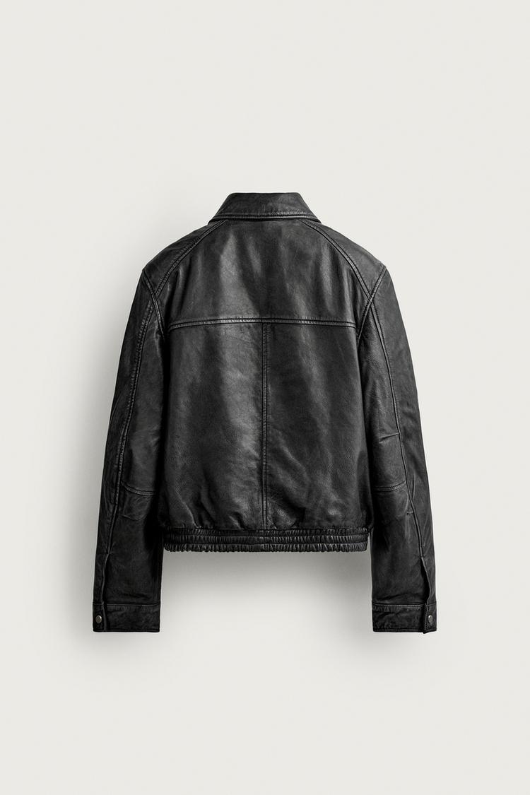 Men’s Black Leather Snap Jacket | Zara-Inspired Modern Leather Jacket
