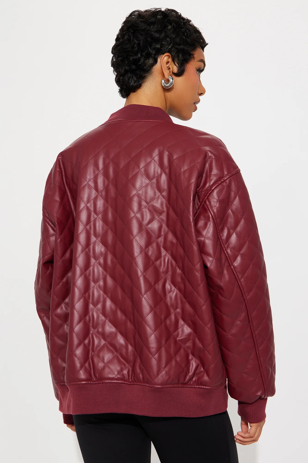 Women’s Burgundy Quilted Real Leather Bomber Jacket