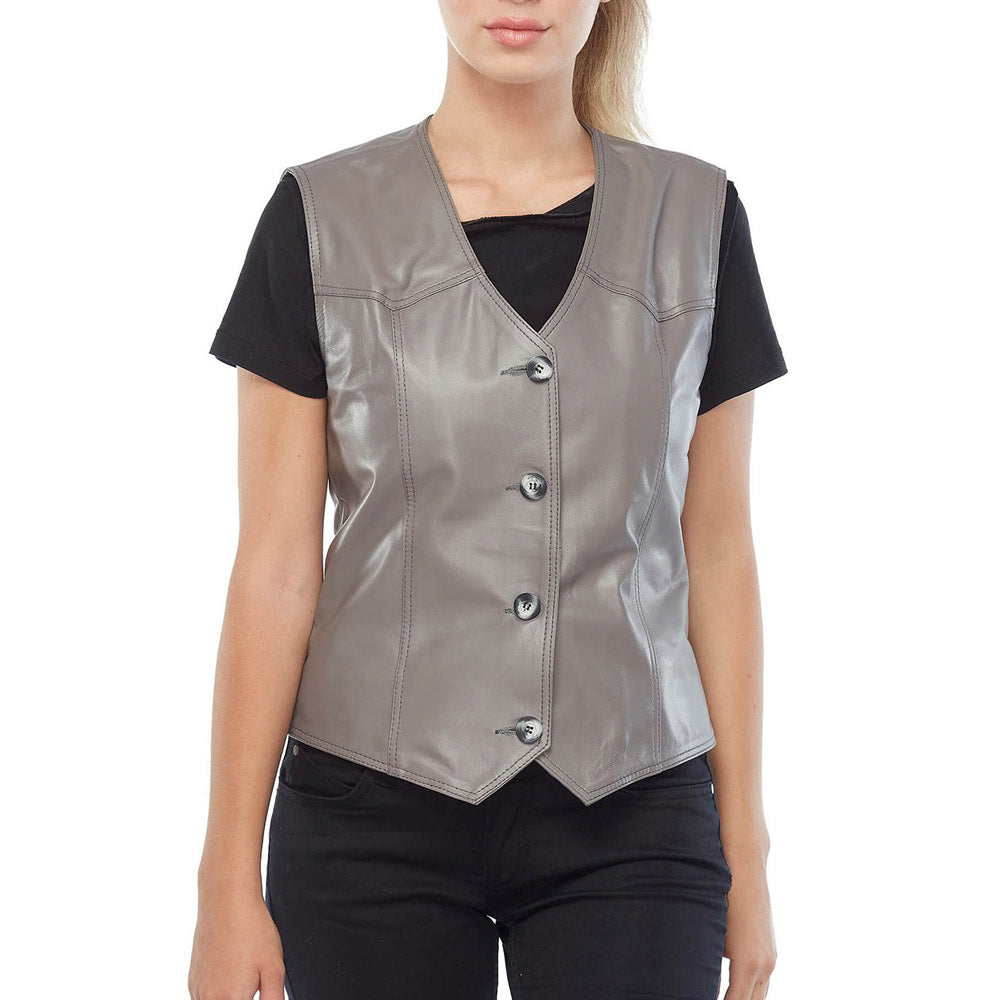 Vanda Grey Leather Biker Vest | Women's Motorcycle Moto Leather Vest