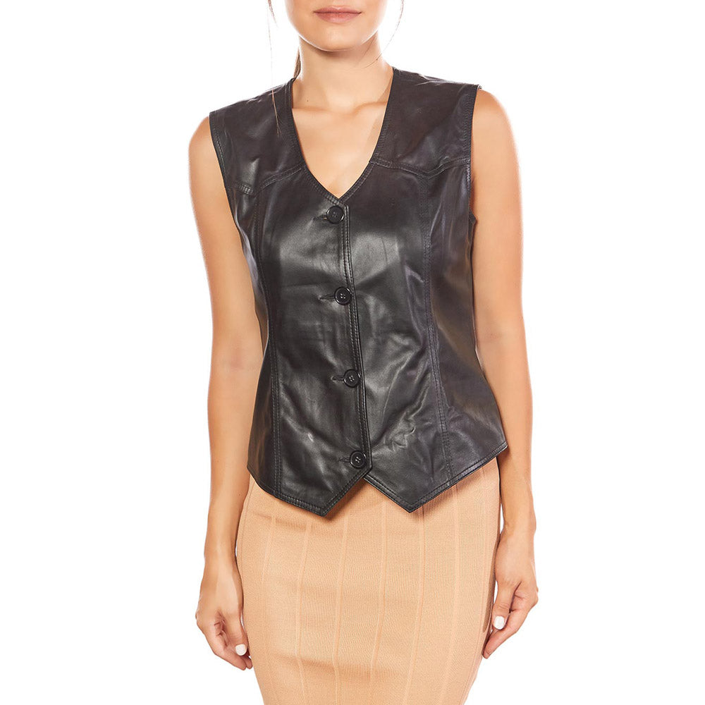 Vanda Black Leather Biker Vest