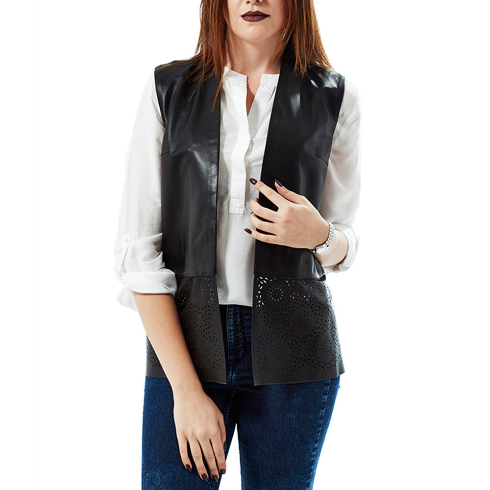 Vanda Black Leather Biker Vest | Women's Motorcycle Moto Vest