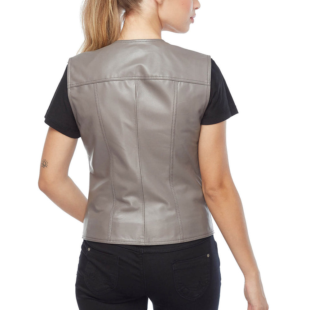 Vanda Grey Leather Biker Vest | Women's Motorcycle Moto Leather Vest