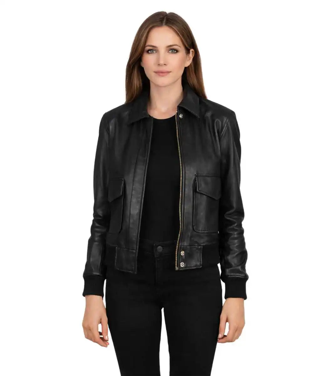 Women’s Black B-3 Shearling Aviator Leather Jacket