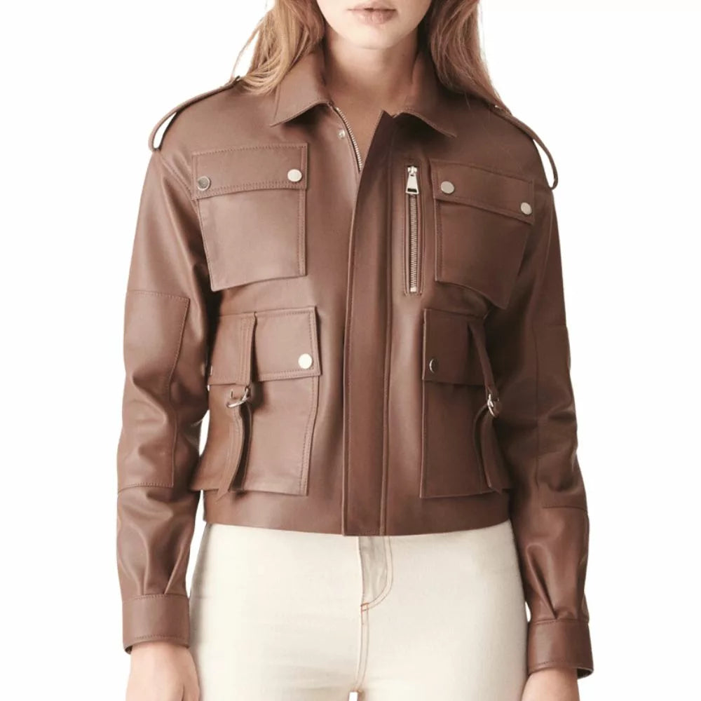 Women's Brown Leather Bomber Jacket | Premium Genuine Leather Outerwear