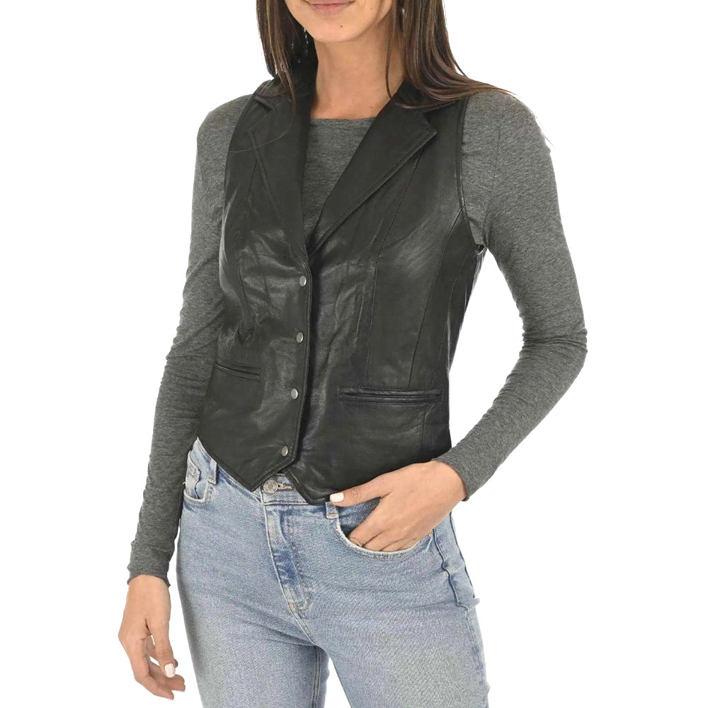 Rayne Moto Black Leather Vest | Men's Motorcycle Biker Vest