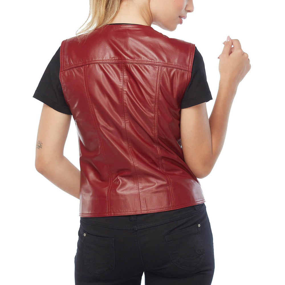 Vanda Red Leather Biker Vest | Women's Motorcycle Moto Leather Vest